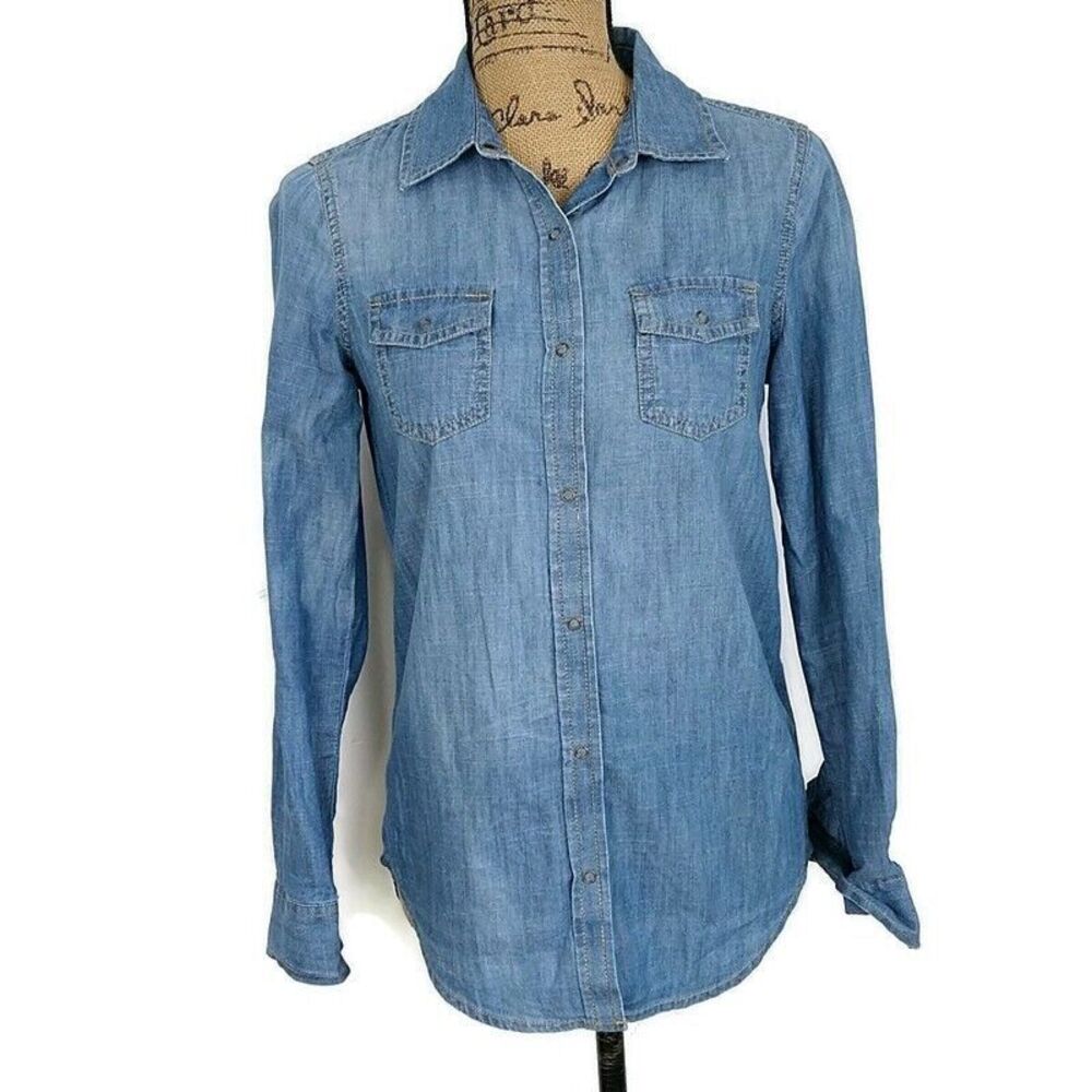 Arizona Jean Co Denim Button‎ Down Shirt Chambray Western Cowgirl Boho y2k sz XS